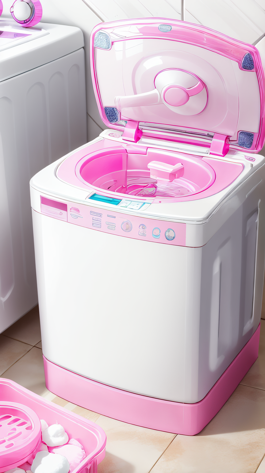 <lora:BarbieCore:0.8> BarbieCore Washer, (shiny plastic:0.8), (pink and white:0.9), (pastel:0.85)